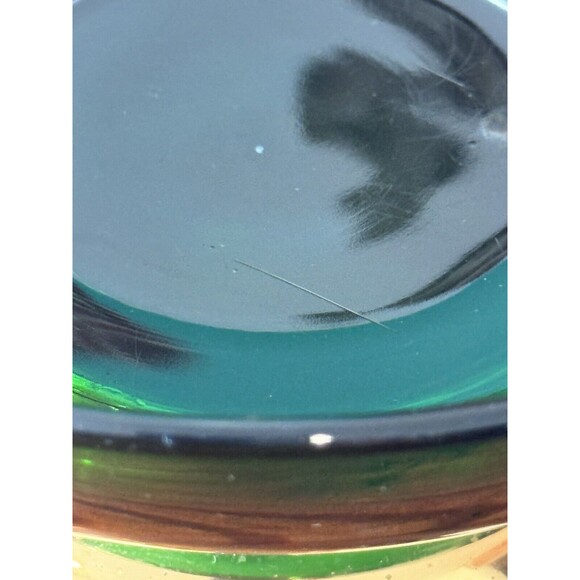 Paden City MCM Atomic Emerald Glo Green 9.25" Serving Bowl With Brass Base - Picture 12 of 14